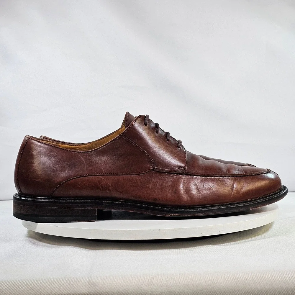 Johnston & Murphy Mens Brown Leather Apron Toe Oxford Dress Shoes Size 10M